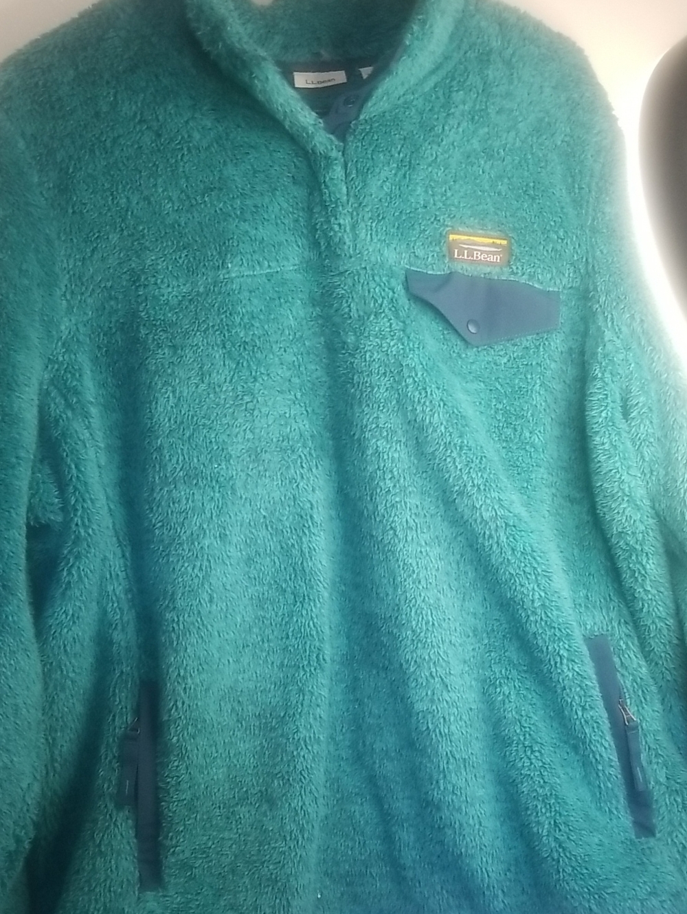 L.L. Bean Women's Teal Plush Fleece Pullover with Snap Chest Pocket